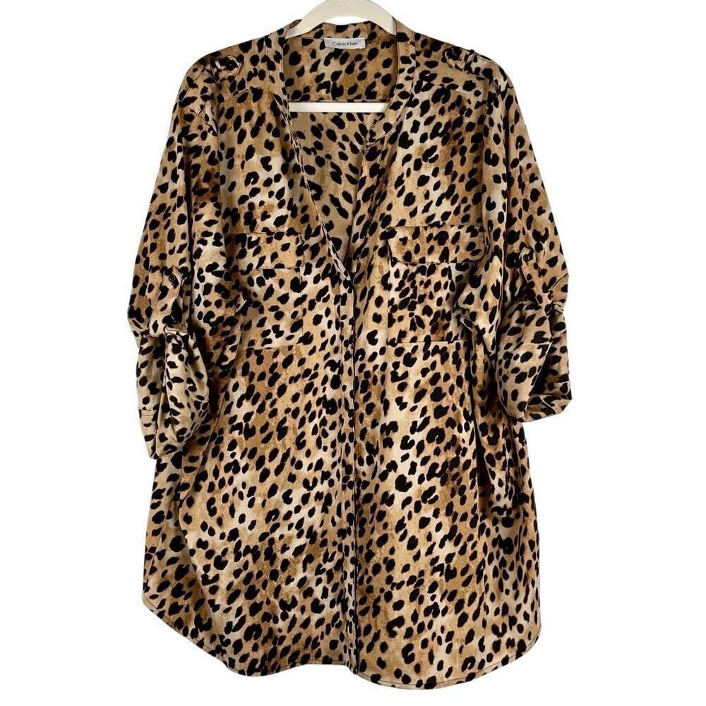 Calvin Klein Animal Print Cheetah V-neck Blouse